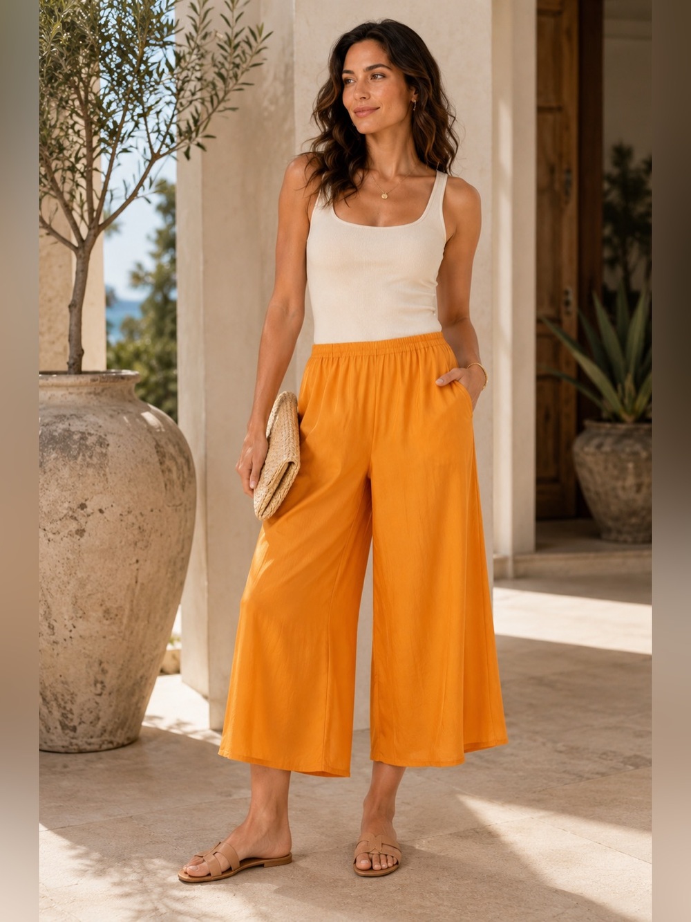 Vince Turmeric Wide Leg Pull On Culotte Pants XXL